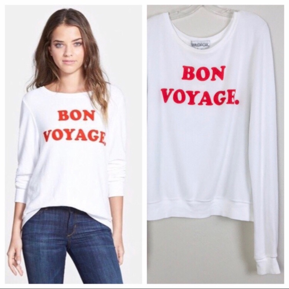 WILDFOX Bon Voyage. Sweatshirt White Red New With Tags Comfy Casual